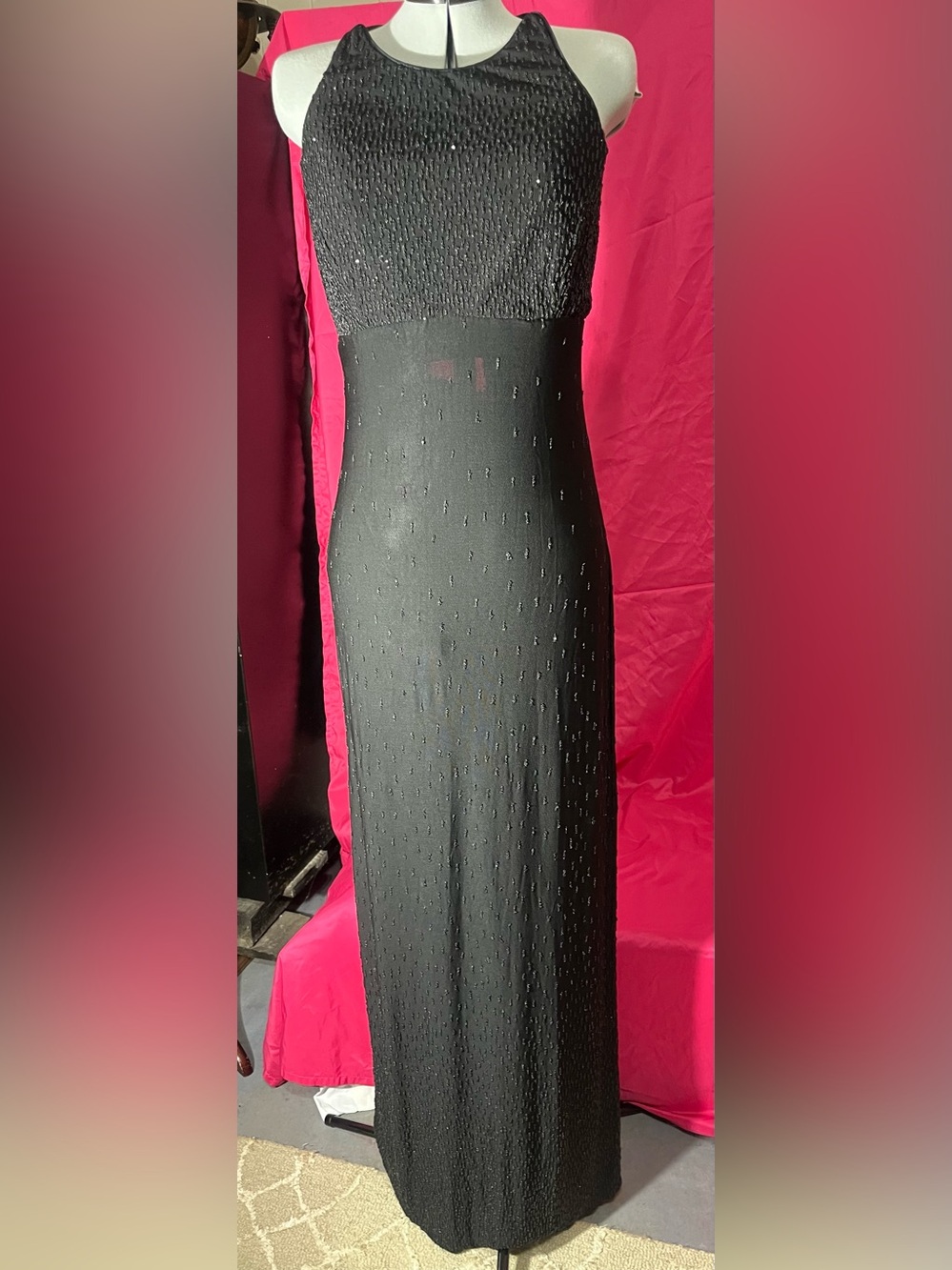 Bari Jay Wo Sz 13/14 Black Beaded Maxi Silhouette Evening Gown
